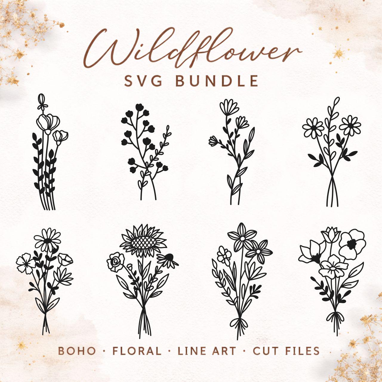 Boho Wildflower SVG Bundle, Floral Line Art Set, Minimalist Flower ...