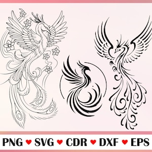 Phoenix-tekeningen, Phoenix vector, Phoenix silhouet set, Phoenix png, svg, dxf, eps, vectorbestanden voor laser, prachtige Phoenix tekening
