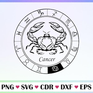 Cancer Zodiac Sign Svg Png Eps Dxf Cdr | Crab Horoscope Clipart | Cancer Zodiac Printable Digital Vector Design