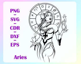 Aries Zodiac Woman Line Art Svg Png Eps Dxf Cdr | Feminine Astrology Clipart | Cricut Cut File | Horoscope Digital Download