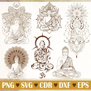Buddha vector drawing, Vector files for laser, Buddha set with silhouette, illustration simple, black svg, tattoo set, tree ornament png