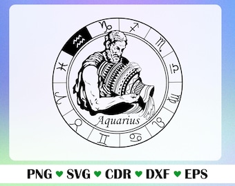 Acuario Signo del Zodíaco Svg Png Eps Dxf Cdr / Horóscopo del Aguador Clipart / Diseño Vectorial Digital Imprimible del Zodíaco Acuario