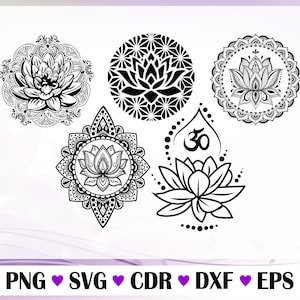 Lotus flower, Lotus vector, Lotus set with silhouette, tattoo set, lotus ornament png, Vector Files For Laser, Beautiful flower for a tattoo