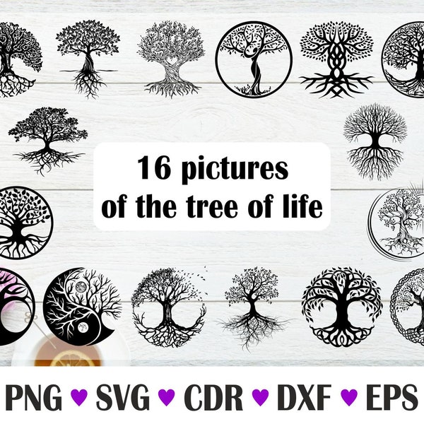 Tree vector with roots, Vector files for laser, Set of trees with silhouette, illustration simple, black svg, tattoo set, tree ornament png