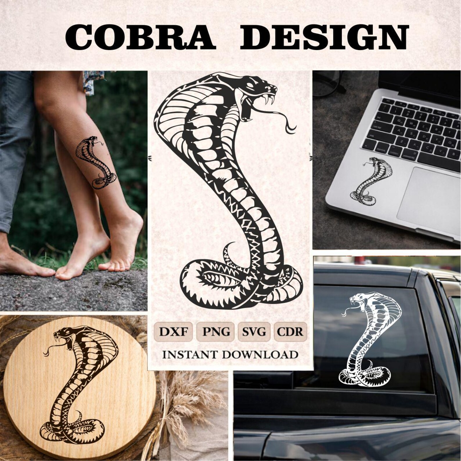 Aggressive Cobra SVG, Snake Tattoo Art, Tribal Reptile Design, Cricut ...