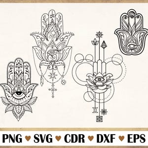 Vecteur de Hamsa, Hamsa serti de silhouette, ornement Hamsa png, fichiers vectoriels pour laser, Hamsa pour tatouage, fichiers coupés silhouette, fichier svg Hamsa