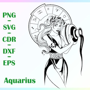 Aquarius Zodiac Woman Line Art Art Svg Png Eps Dxf Cdr | Feminine Astrology Clipart | Cricut Cut File | Horoscope Digital Download