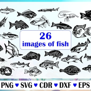 Set of Fishes silhouette, Vector files, black svg, Fishes ornament png, Fishes drawing, Fishes vector, files Svg, Dxf, Digital Fish file