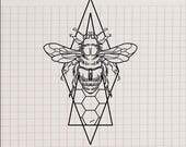 Bee SVG  – Geometric Bee Laser Cut File, Glowforge CNC Design, Bee Tattoo Stencil, Printable Wall Art, Cricut