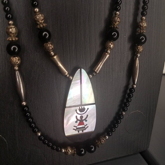 Hopi Kachina Stone Inlay Necklace Liquid Silver P… - image 4