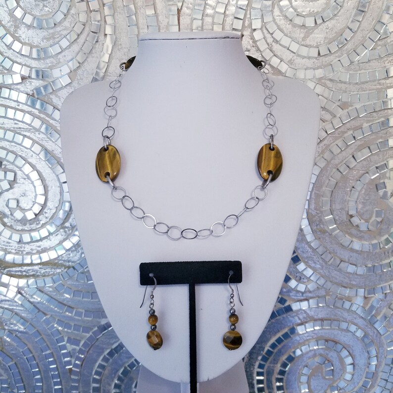 Tigers Eye Sterling Vintage Necklace Set