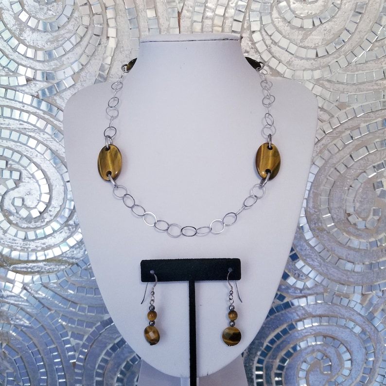 Tigers Eye Sterling Vintage Necklace Set