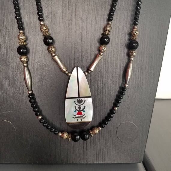 Hopi Kachina Stone Inlay Necklace Liquid Silver P… - image 9