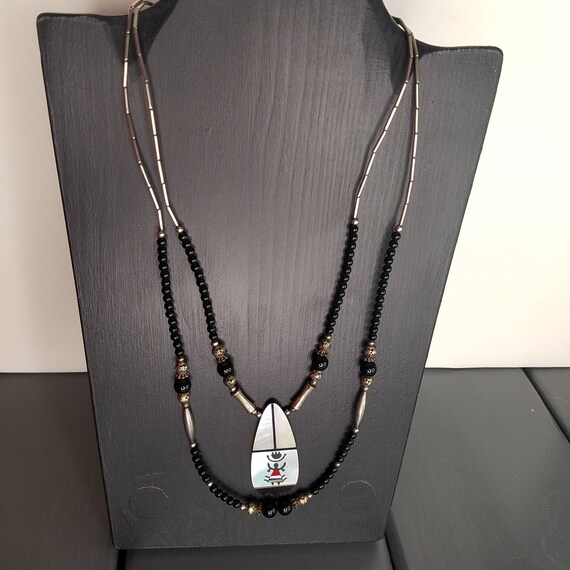 Hopi Kachina Stone Inlay Necklace Liquid Silver P… - image 10