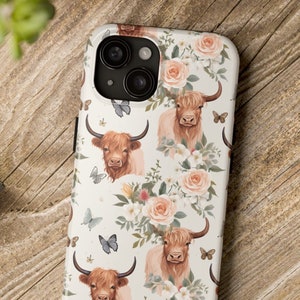 Highland Cow iPhone Case, Floral Cow Tough Phone Cases, Cow Lover Gift, Farm Girl Gift, Homesteader, Cow Phone Case, iPhone 15 14 13 15plus