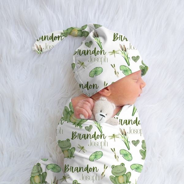 Frog Baby Name Blanket Personalized Baby Blanket Frog Baby Swaddle Set Receiving Blanket Baby Shower Gift Newborn Baby Gift Blanket New Baby