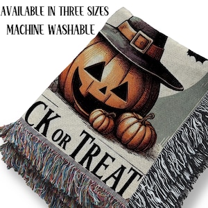 Retro Vintage Spooky Season Halloween Woven Throw Blanket, Vintage Jack-o&#39;-lantern Woven Tapestry, Halloween Watching Movie Blanket Scary