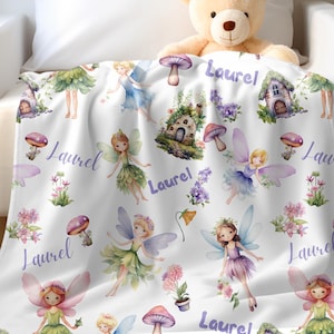 Personalized Fairy Blanket, Enchanted Forest Nursery, Enchanted Forest Theme Gift, Personalized Baby Girl Blanket, Name Custom Fairies Throw