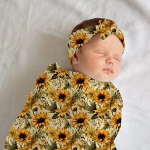 Sunflower Baby Swaddle Blanket Baby Girl Swaddle Sunflower Blanket Newborn Swaddle Girl Baby Blanket Swaddle Set Stretchy Knit Swaddle Etsy