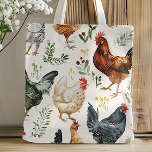Chicken Print Tote Bag Farm Animal Gift For Farmer Homesteader Bag Chicken Lover Shopping Bag for Errands Aesthetic All Over Print Canvas