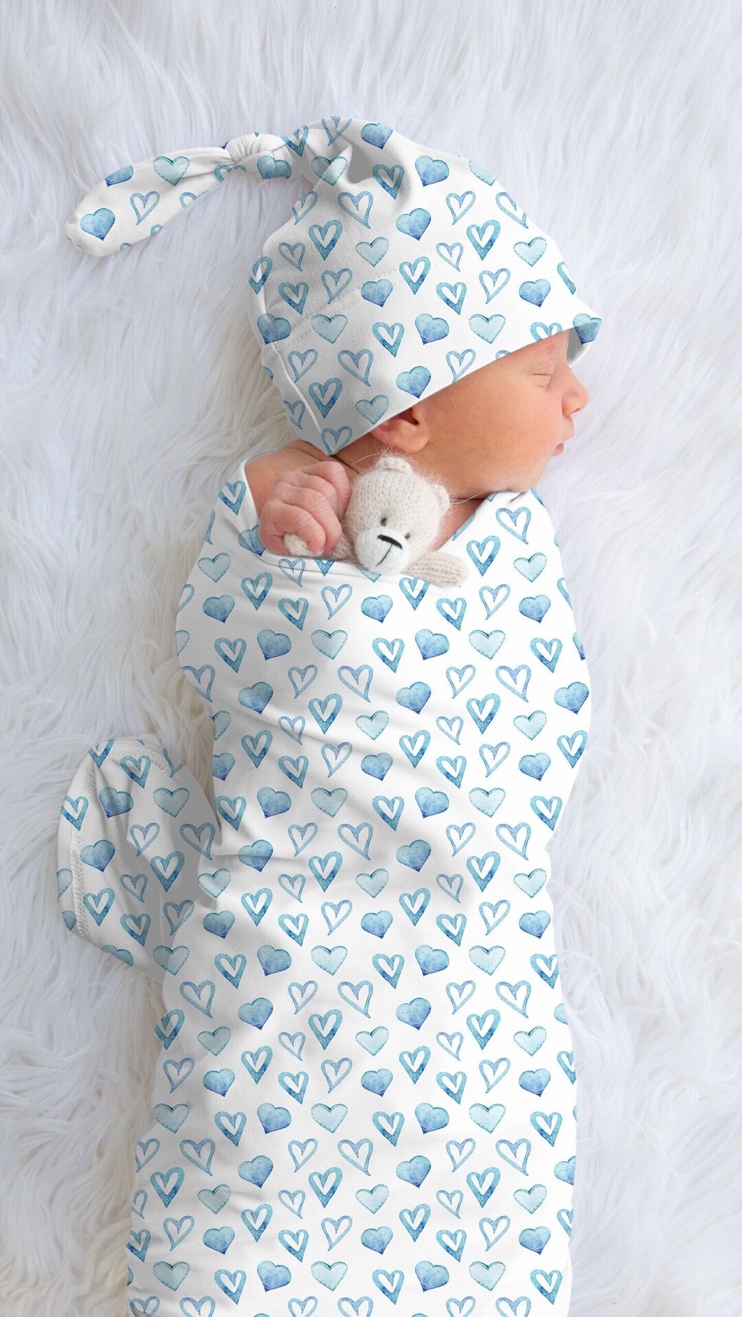 Baby Boy Blue Hearts Blanket, Newborn Boy Gift, Boy Blanket, Baby