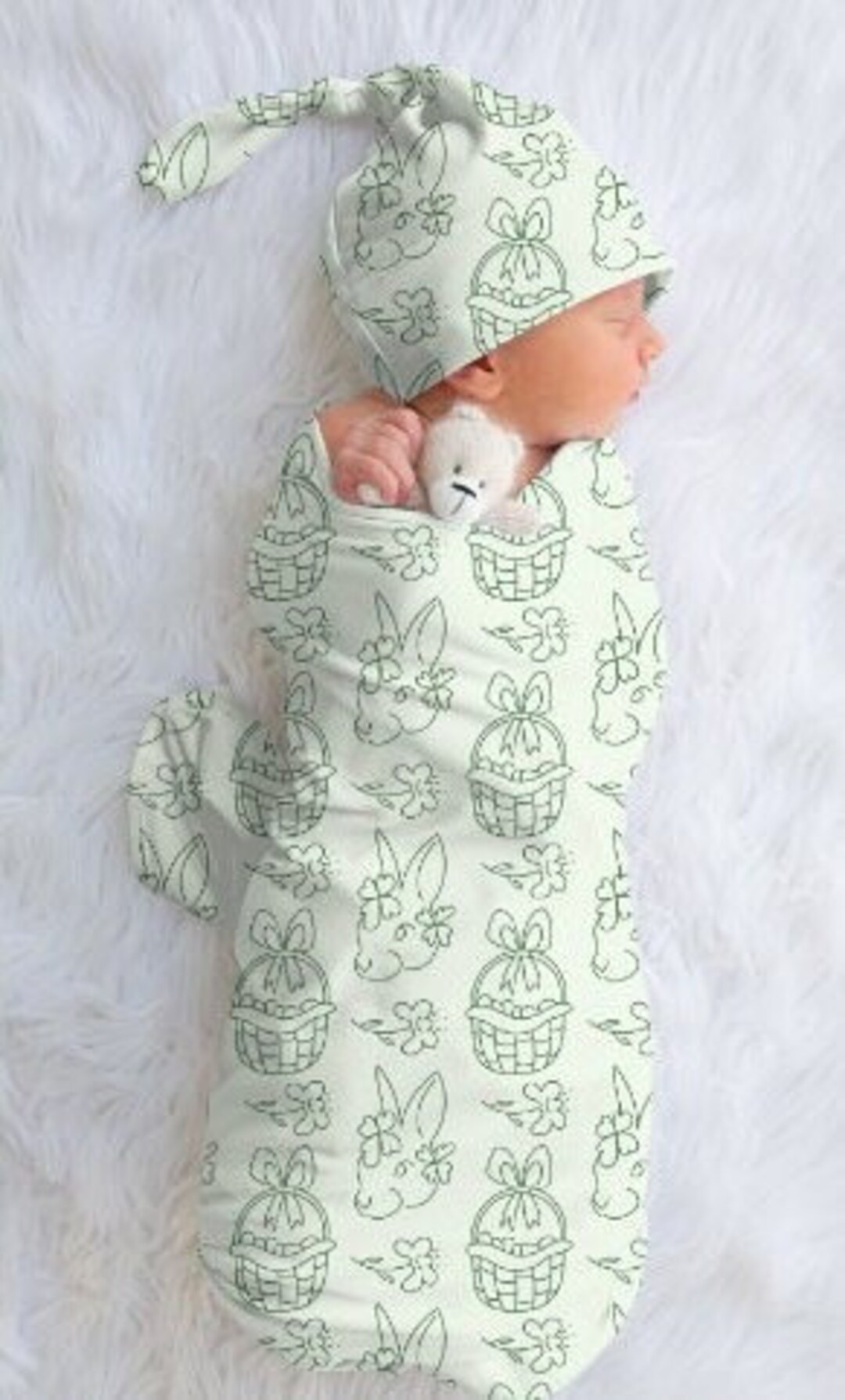 Baby Bunny Swaddle Set, Newborn Hospital Swaddle Set Boy, Rabbit
