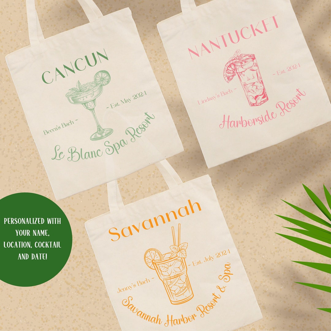 Custom Location Canvas Tote Bag - Cocktail of Choice Bachelorette ...
