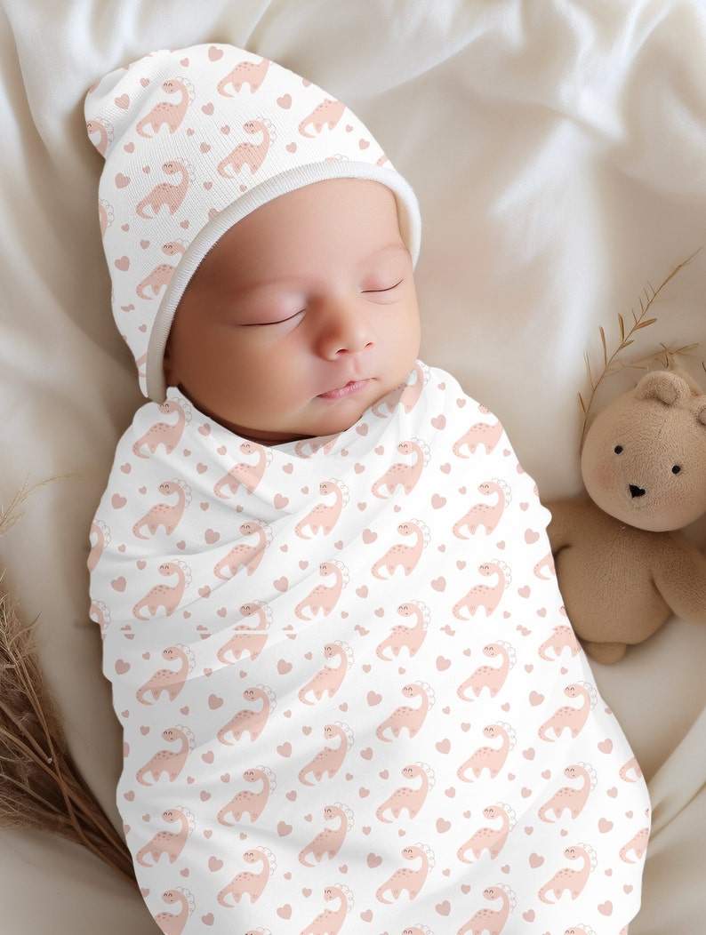 Girl Dinosaur Swaddle Blanket, Dinosaur Personalized Baby Blanket, Dino