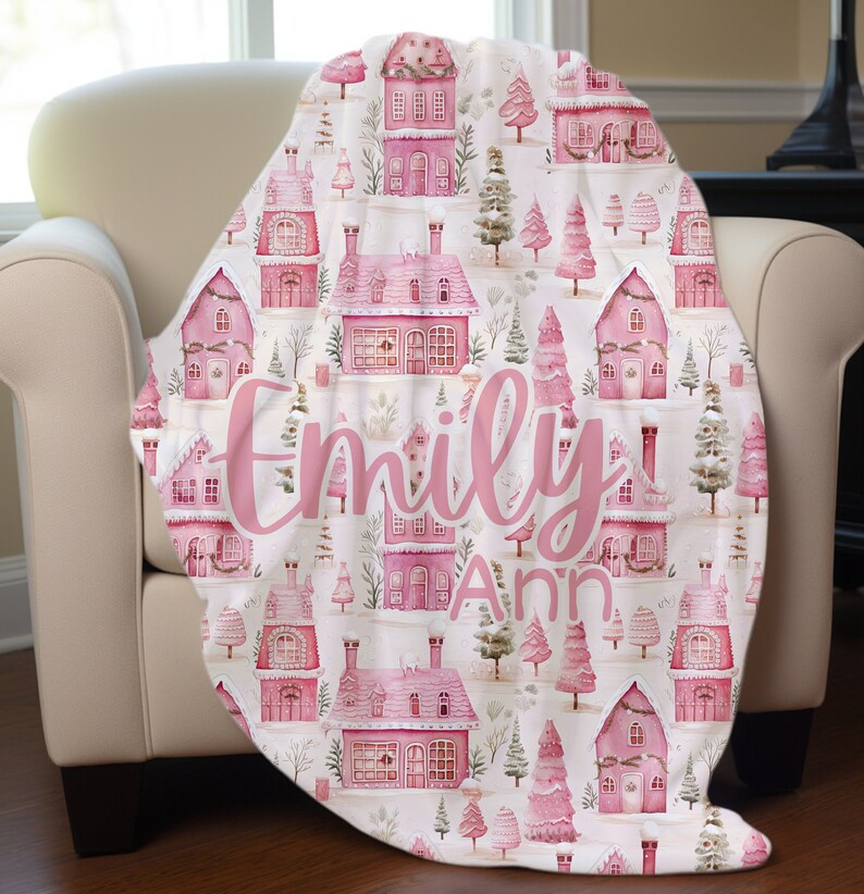 Christmas Blanket, Christmas Village Holiday Throw Blanket Vintage Inspired Christmas Town Bed