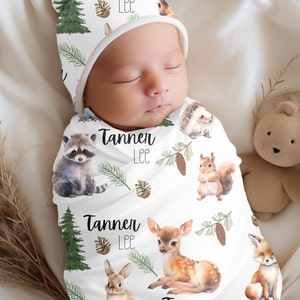 Personalized Woodland Animal Baby Swaddle New Baby Gift Idea Baby Boy Newborn Baby Custom Woodland Animal Blanket Forest Infant Photo Prop