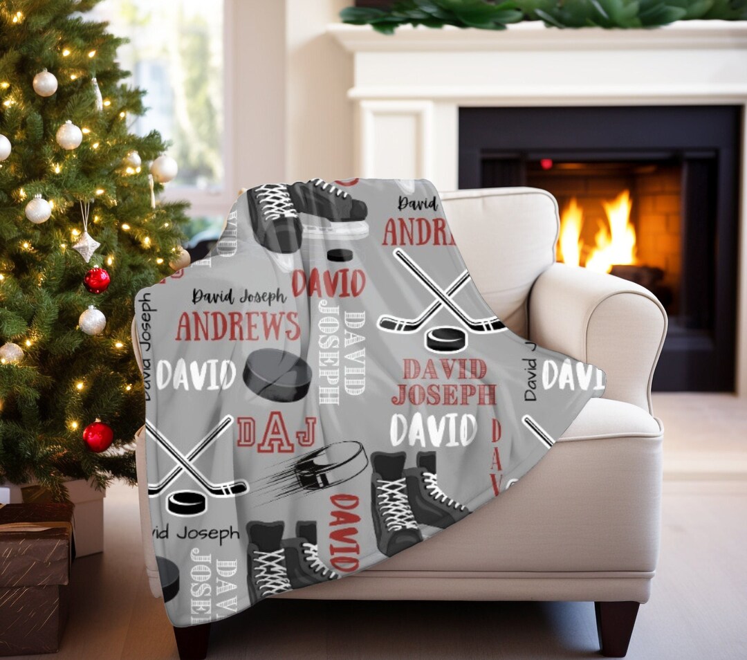 Personalized Baby Blanket Baby Blanket Name Pattern Blanket Hockey Baby Blanket, Hockey Theme