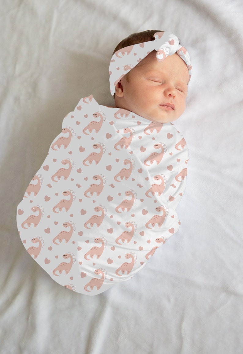 Girl Dinosaur Swaddle Blanket, Dinosaur Personalized Baby Blanket, Dino