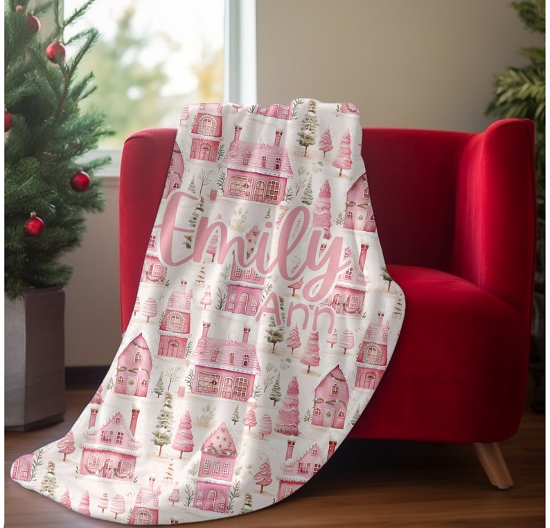 Christmas Blanket, Christmas Village Holiday Throw Blanket Vintage Inspired Christmas Town Bed