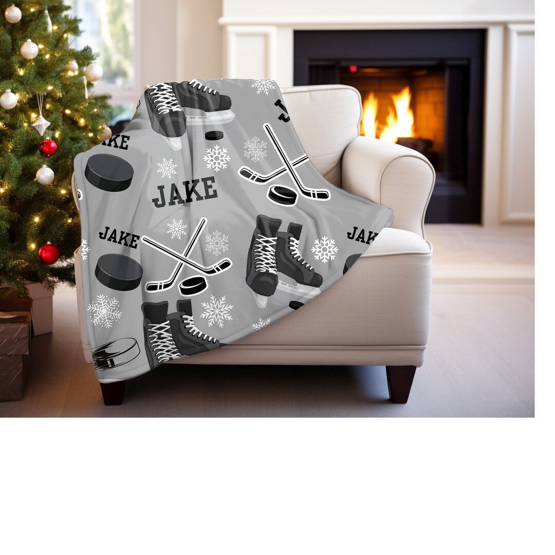 Personalized Baby Blanket Baby Blanket Name Blanket Hockey Baby Blanket, Hockey Theme, Throw