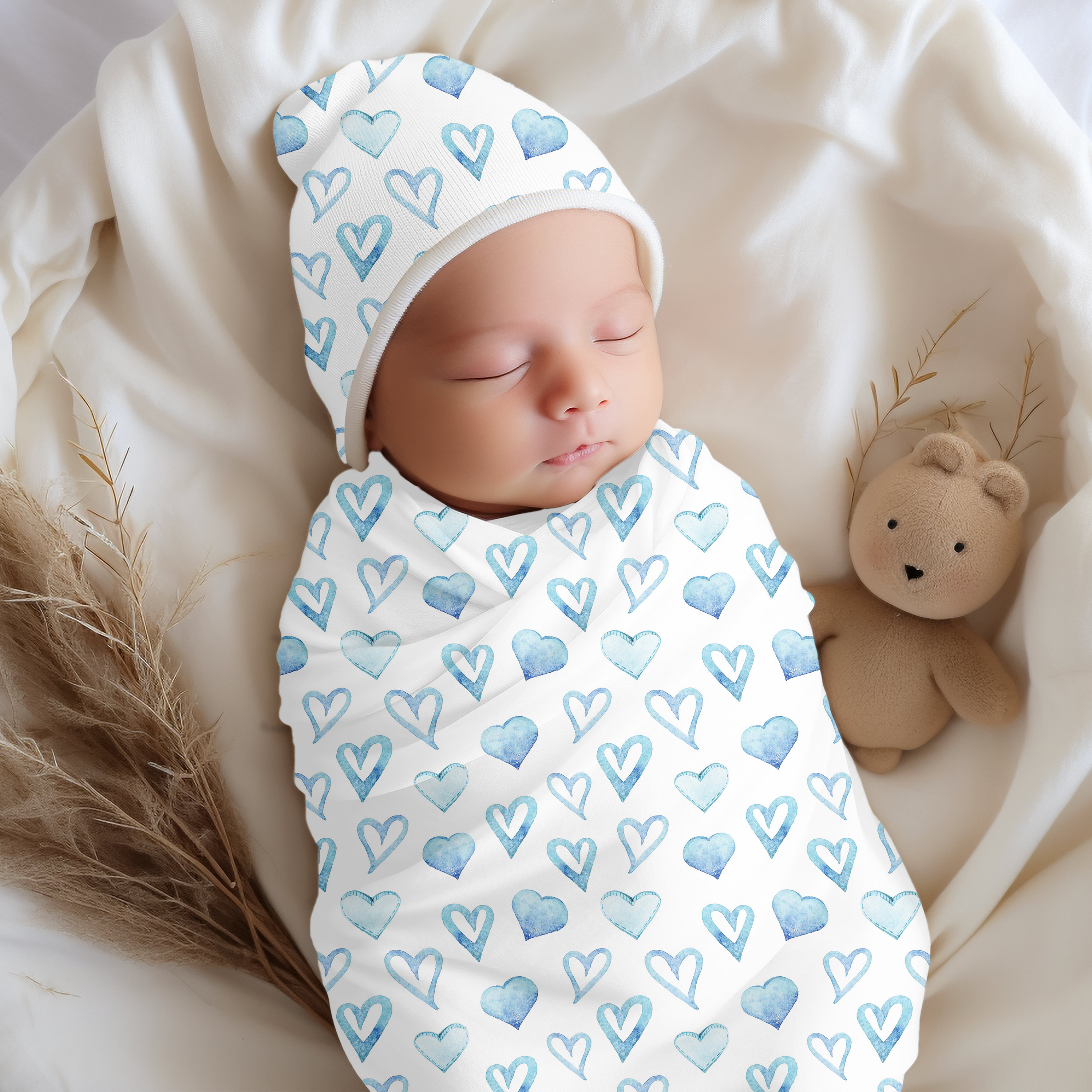 Baby Boy Blue Hearts Blanket, Newborn Boy Gift, Boy Blanket, Baby