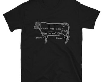 Camiseta de cortes de carne: carnicero, granjero y ganadero