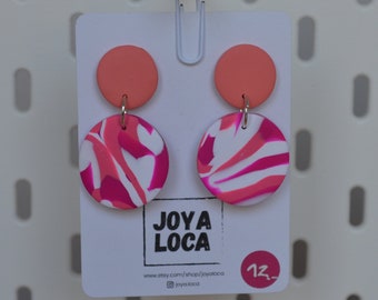 Polymer Clay Earrings: MOM - Pink mix