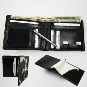 Cartera de cuero de vaca con bolígrafo