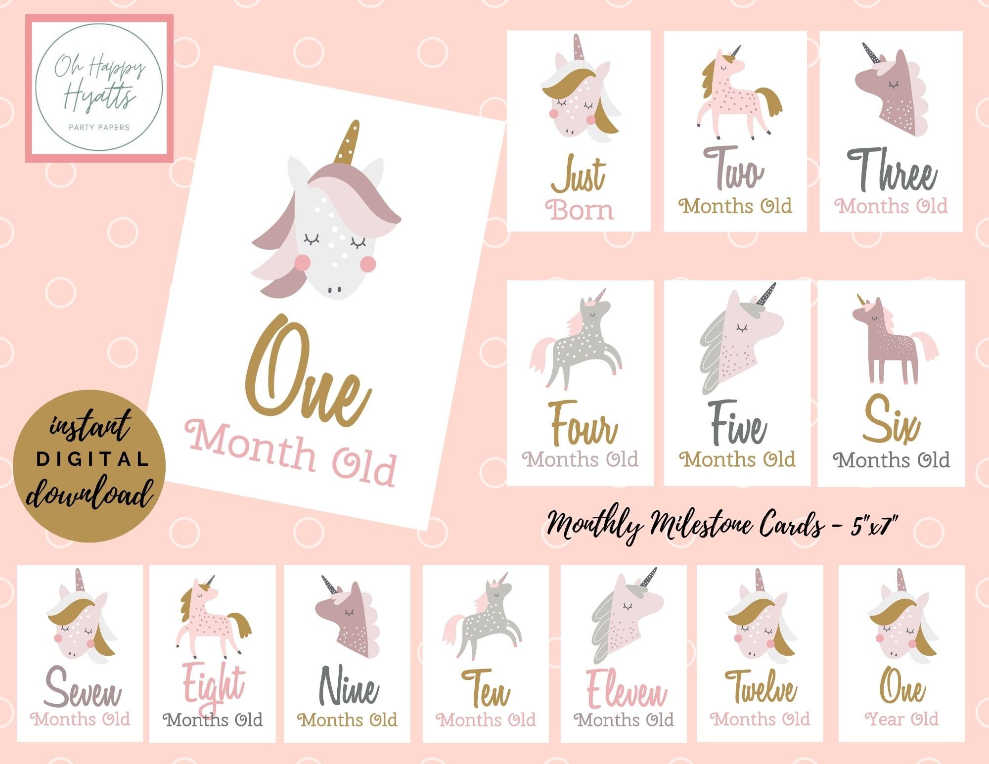 Boho Unicorn BABY MONTHLY MILESTONE Cards 5x7 Photo Prop: | Etsy