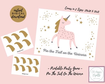 Boho UNICORN Birthday Pin The Tail On The Unicorn Party GAME; Printable; Instant Digital DOWNLOAD; 2 Sizes; Pin the Tail Game; Pink; Gold