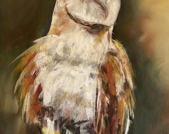 Painterly style Barn Owl Giclée print from the original Barn Owl Painting