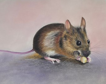 Mouse "Wee Nibbler" from the original painting, Cute Mouse painting, Wee Nibbler Mouse, Field Mouse painting