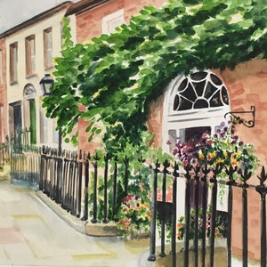 Impression aquarelle Royal Hillsborough, scène de rue géorgienne Royal Hillsborough, Royal Hillsborough, Co Down, art du village irlandais