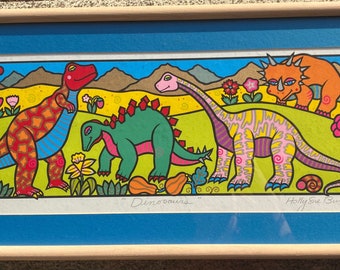 Signed Dinosaurs Serigraph by Holly Sue Buningh