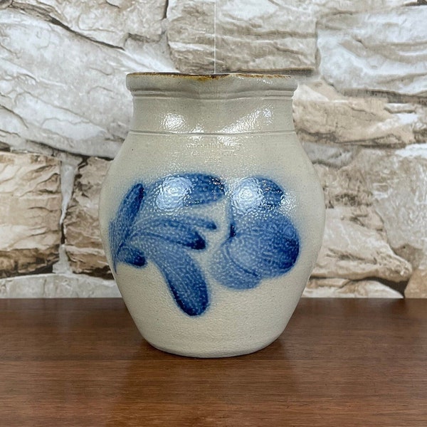 Vintage~WISCONSIN POTTERY 12-Oz./4.5" Tall Small Decorative Stoneware Creamer/Pitcher with Flower Design Salt-Glaze Home/Kitchen Serveware