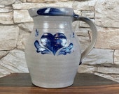 Vintage Rowe Pottery Works RPW Water Beverage 32-Ounce STONEWARE PITCHER with Heart Design Salt-Glaze Collectible Home Kitchen Serveware