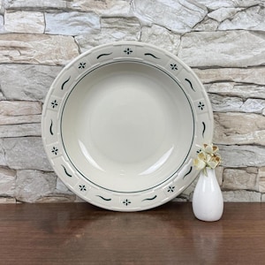 LONGABERGER POTTERY Woven Traditions Vintage 12.5" Stoneware Pasta Bowl with Heritage Green Pattern Farmhouse Home Dining Kitchen Serveware