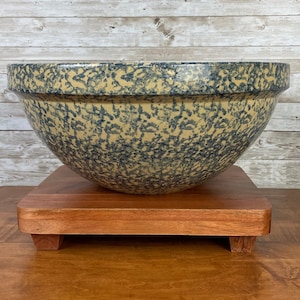 Vintage~Robinson Ransbottom Pottery~16&quot; Dia. #720 Super-Large Capacity STONEWARE MIXING BOWL Blue Spongeware Kitchen Bakeware Farmhouse/Home