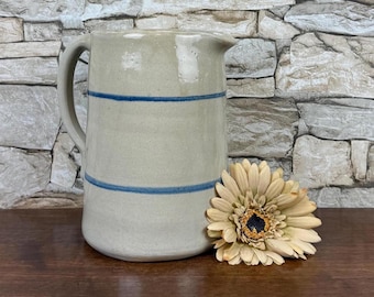 Vintage Blue Stripe Farmhouse Stoneware Pottery Pitcher Vase - Etsy