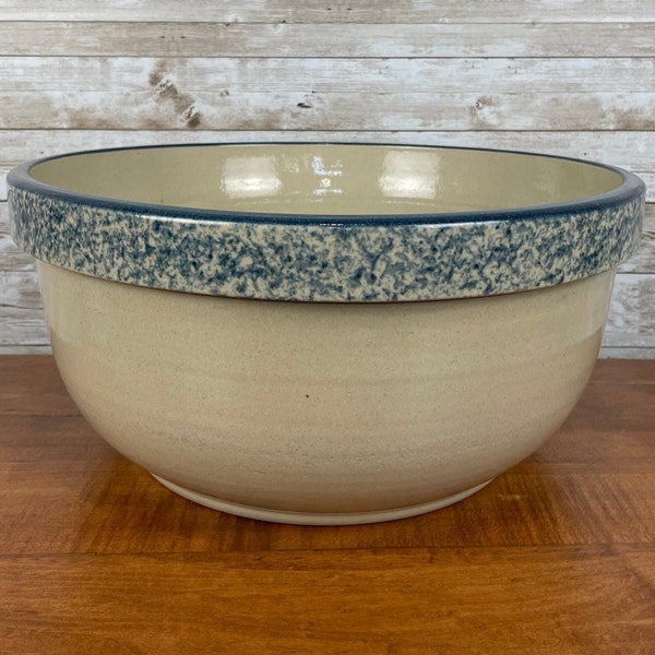 Vintage RARE! Red Wing Stoneware Co.~14.5" Dia. X-Large MIXING BOWL w/Blue Spongeware Collectible Salt-Glaze Pottery Kitchen Farmhouse